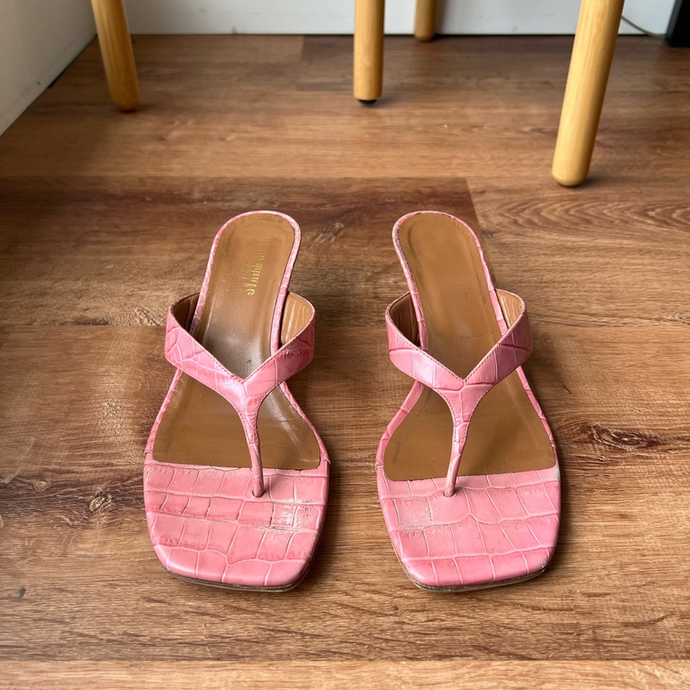 PARIS TEXAS | pink croc embossed heeled slide